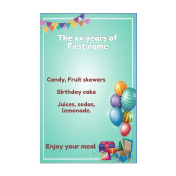 birthday menu gift balloon blue ribbon 