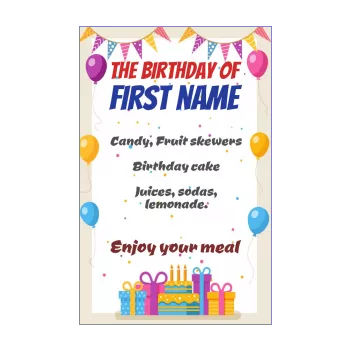 birthday menu balloon brown cake confetti 