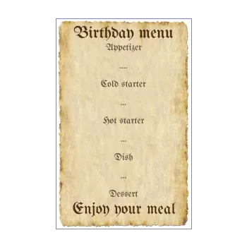 birthday menu paper parchment pirate 