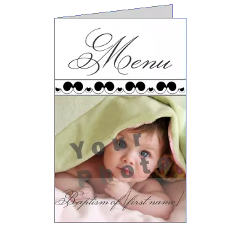 Menu Baptism Black White with photo template