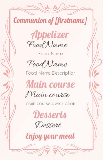 Menu Communion Elegant Girl Rose free template