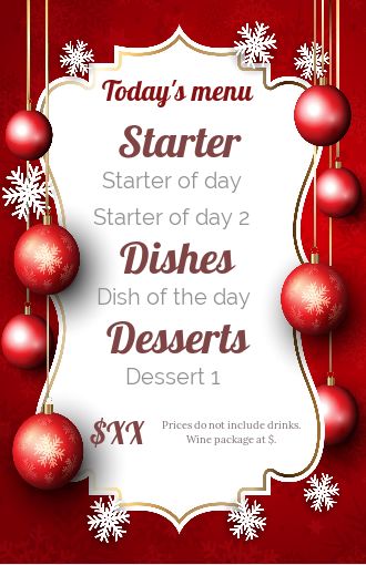 Card Menu Restaurant Christmas Ball free template