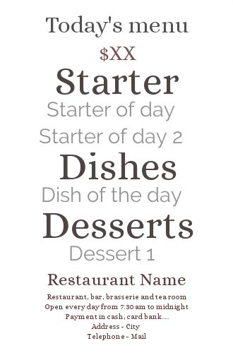Card Menu Restaurant White free template