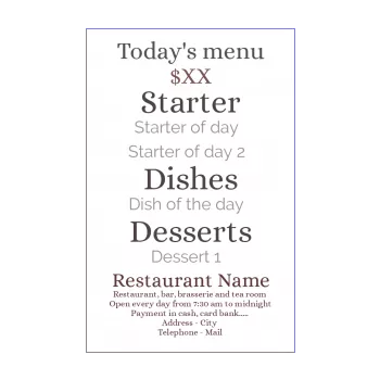 card menu restaurant white 