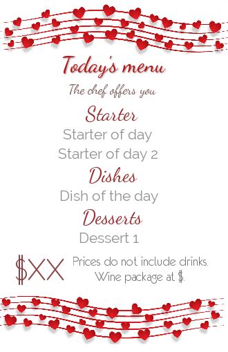 Card Menu Restaurant Valentine S free template