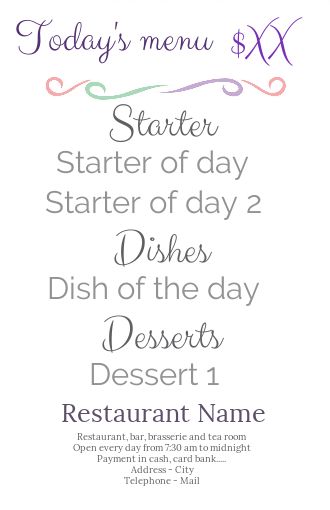 Card Menu Restaurant Elegant Mauve free template