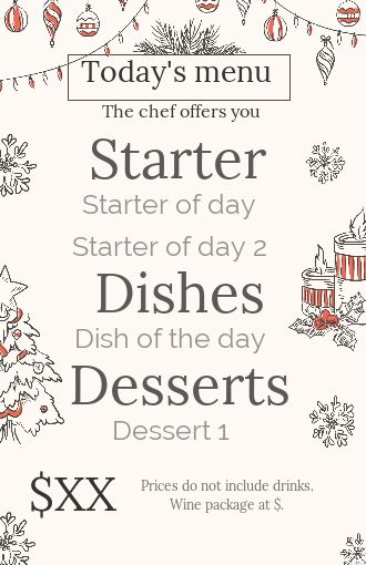 Card Menu Restaurant Christmas Drawing free template