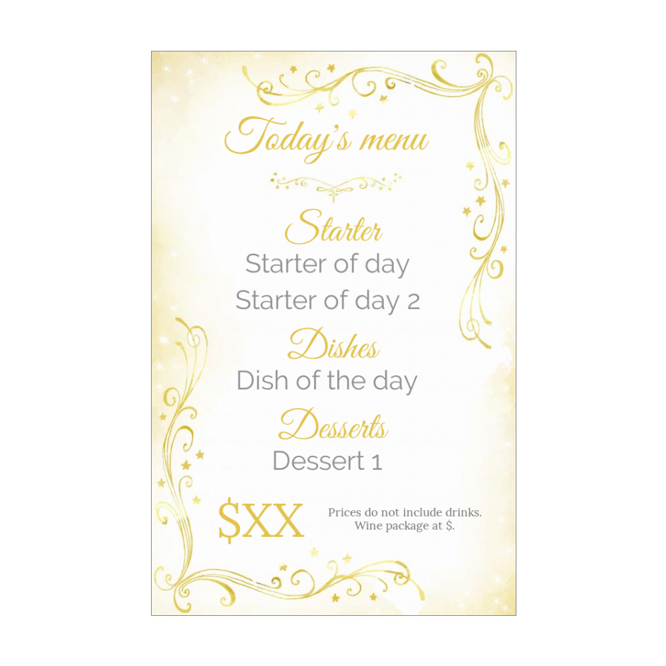 Card Menu Restaurant Golden Yellow Star free template (card 3006)