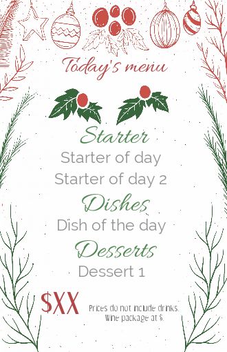 Card Menu Restaurant Christmas Green free template