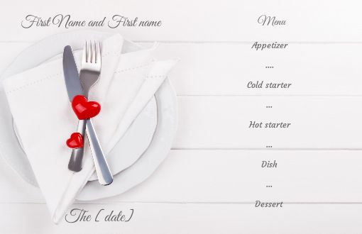 Wedding Menu Heart Fork White free template
