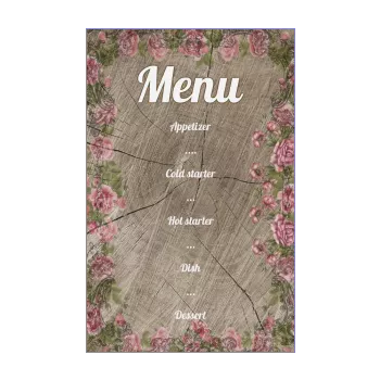 wedding menu brown flower rose wood 