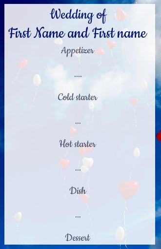 Wedding Menu Heart Balloon Blue free template