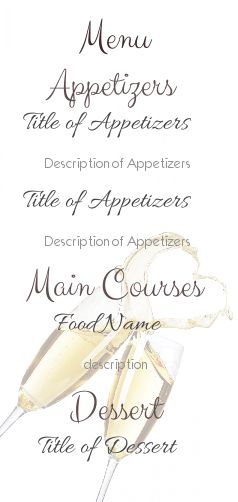Wedding Menu Champagne Heart Alcohol free template