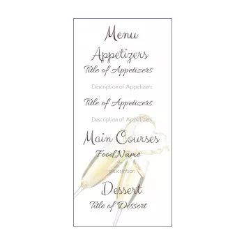 wedding menu champagne heart alcohol 