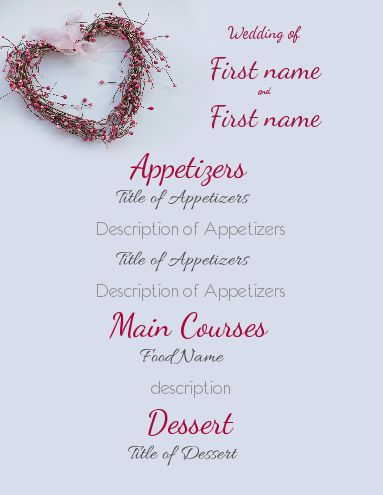 Wedding Menu Heart Blue Flower template