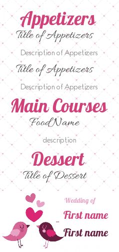 Wedding Menu Heart Bird Mauve free template