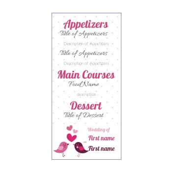 wedding menu heart bird mauve rose 