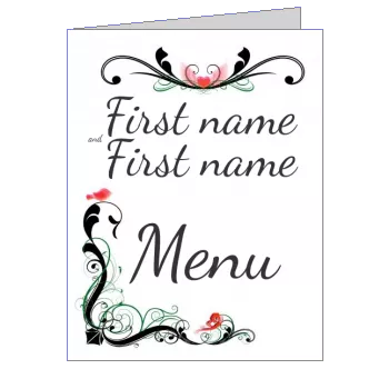 Wedding Menu Heart Bird Black template