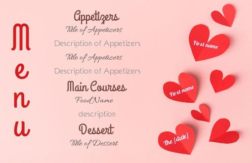 Wedding Menu Heart Paper Red free template