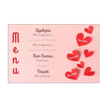 wedding menu heart paper red 