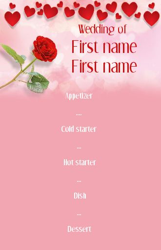 Wedding Menu Heart Flower Rose free template