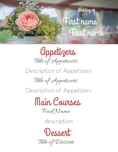 Wedding Menu Table Flower Rose template