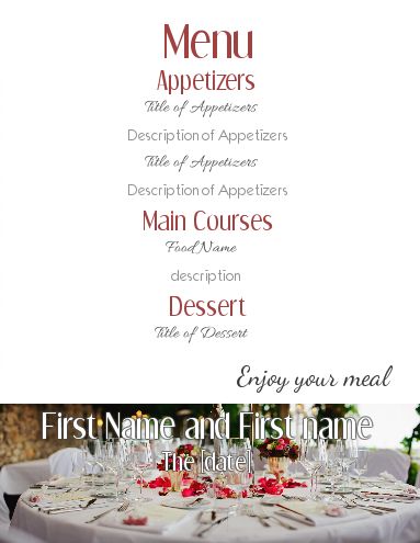 Wedding Menu Dinner Table Red template