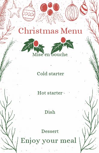 Menu Dinner Christmas Green Red Drawing free template (card 2630)