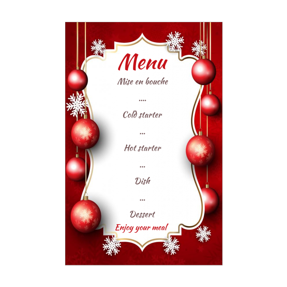 Menu Dinner Christmas Red Star Ball Free Template Card 2628