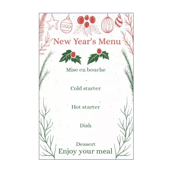 menu new year dinner party green red star drawing ball 