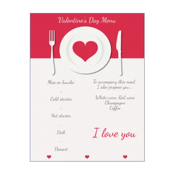 menu valentine s day heart fork red 