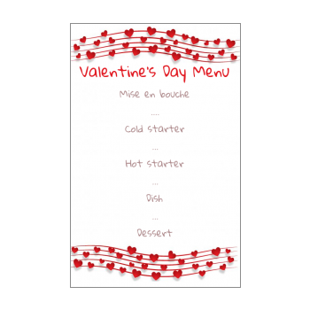 Valentine's Day Menu template printable on Greetings-Discount