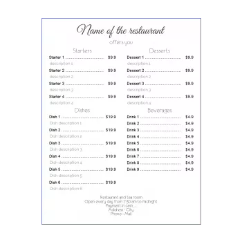 card menu restaurant elegant white 
