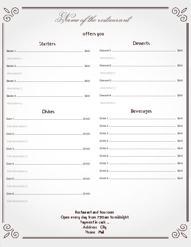 Card Menu Restaurant Elegant Grey template