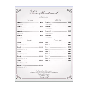card menu restaurant elegant grey 
