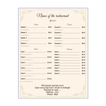 card menu restaurant elegant yellow 