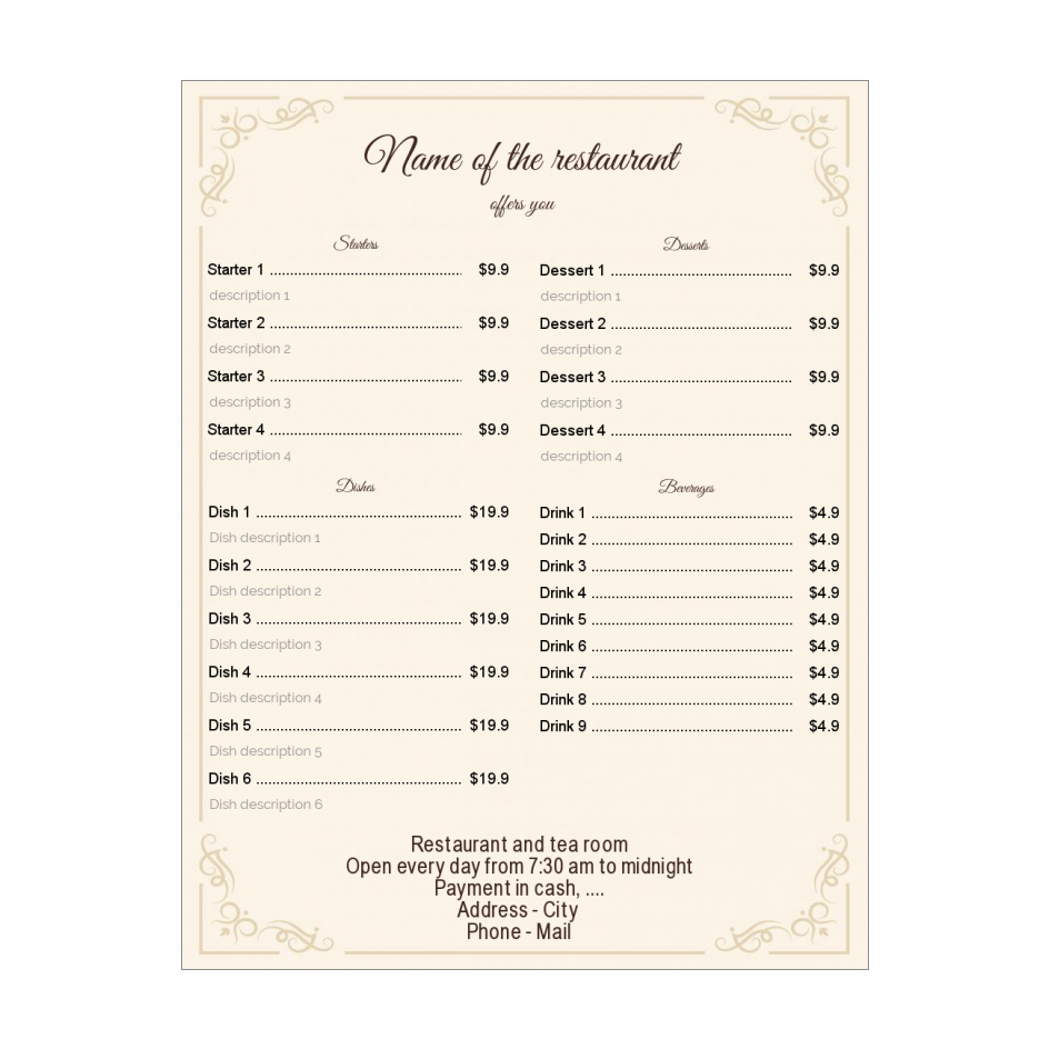 Card Menu Restaurant Yellow Elegant template (card 3031)