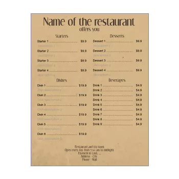 card menu restaurant brown 