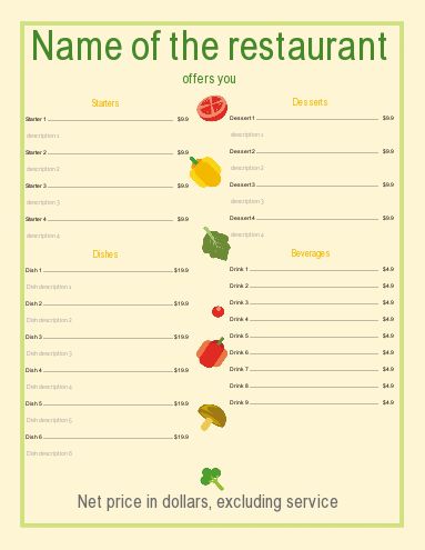 Card Menu Restaurant Vegetable Green template
