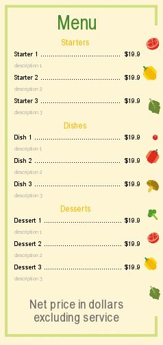 Card Menu Restaurant Vegetable Green free template