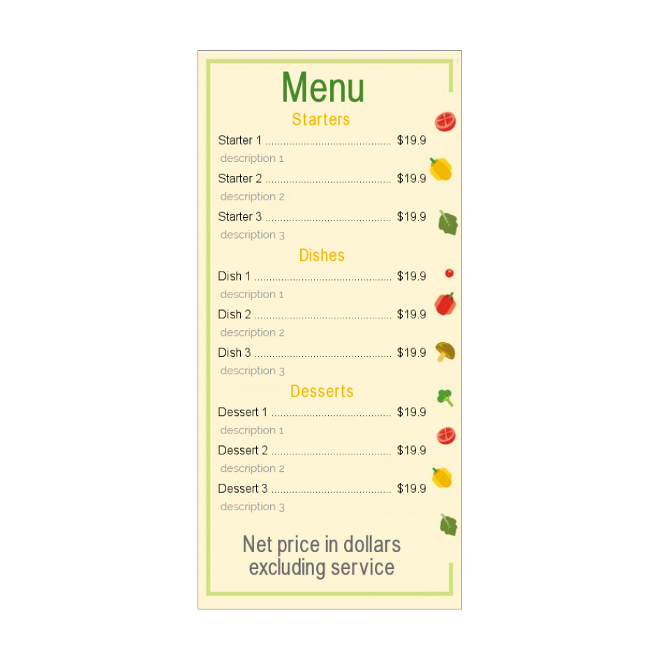 Card Menu Restaurant Vegetable Green Yellow free template (card 3638)