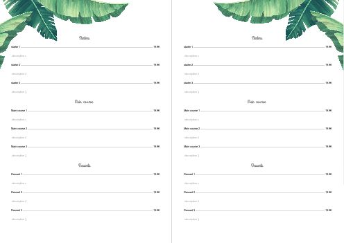 Verso Menu Restaurant Flower Green template
