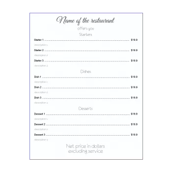 card menu restaurant elegant white 