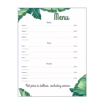 card menu restaurant flower green leaf 