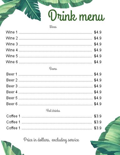 Card Restaurant Beer Flower Green template