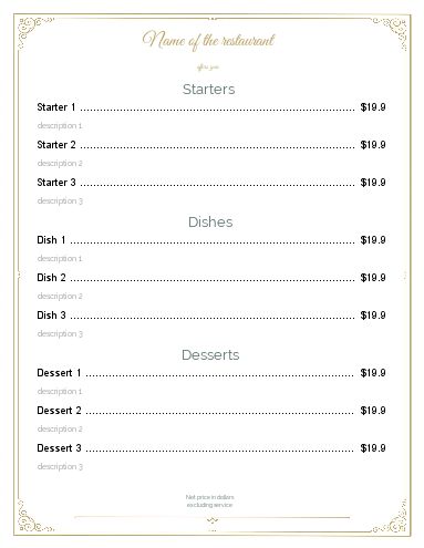 Card Menu Restaurant Blue Elegant template