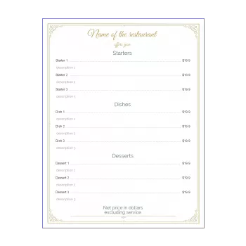 card menu restaurant blue elegant fork yellow 