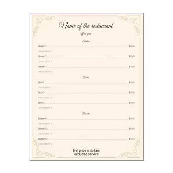 card menu restaurant elegant yellow 