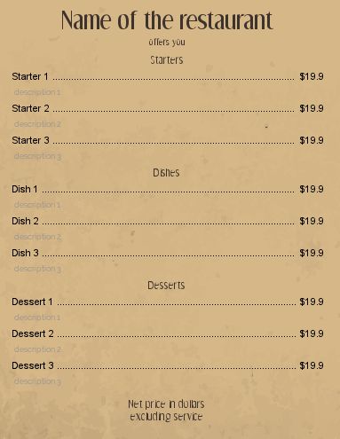 Card Menu Restaurant Brown template