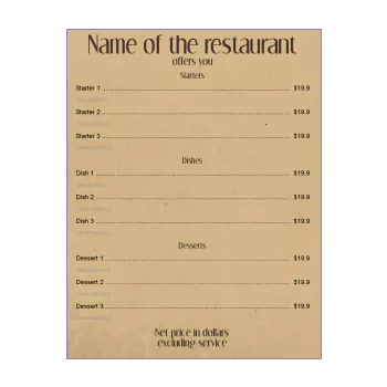 card menu restaurant brown 